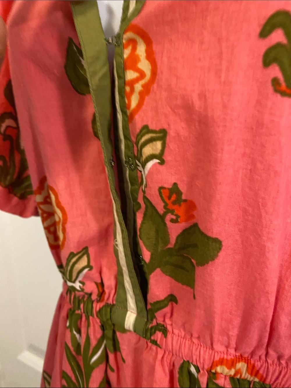 THML Pink Floral Maxi Dress with Olive Trim - Picture 6 of 13